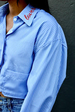 Load image into Gallery viewer, LOVER- Cropped Button Down Shirt- Blue