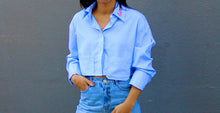Load image into Gallery viewer, LOVER- Cropped Button Down Shirt- Blue