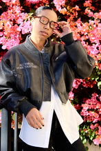 Load image into Gallery viewer, &quot;FOR GOOD&quot; Vegan Leather Cropped Bomber Jacket [ships between 12/6-12/12]
