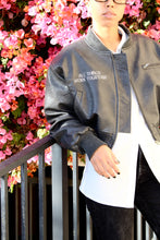 Load image into Gallery viewer, &quot;FOR GOOD&quot; Vegan Leather Cropped Bomber Jacket [ships between 12/6-12/12]
