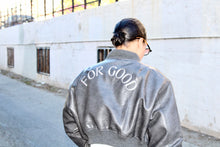 Load image into Gallery viewer, &quot;FOR GOOD&quot; Vegan Leather Cropped Bomber Jacket [ships between 12/6-12/12]

