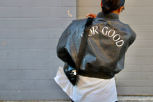 Load image into Gallery viewer, &quot;FOR GOOD&quot; Vegan Leather Cropped Bomber Jacket [ships between 12/6-12/12]
