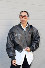 Load image into Gallery viewer, &quot;FOR GOOD&quot; Vegan Leather Cropped Bomber Jacket [ships between 12/6-12/12]
