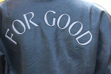 Load image into Gallery viewer, &quot;FOR GOOD&quot; Vegan Leather Cropped Bomber Jacket [ships between 12/6-12/12]
