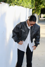 Load image into Gallery viewer, &quot;FOR GOOD&quot; Vegan Leather Cropped Bomber Jacket [ships between 12/6-12/12]
