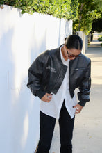 Load image into Gallery viewer, &quot;FOR GOOD&quot; Vegan Leather Cropped Bomber Jacket
