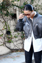 Load image into Gallery viewer, &quot;FOR GOOD&quot; Vegan Leather Cropped Bomber Jacket [ships between 12/6-12/12]
