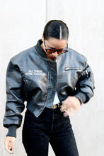 Load image into Gallery viewer, &quot;FOR GOOD&quot; Vegan Leather Cropped Bomber Jacket [ships between 12/6-12/12]
